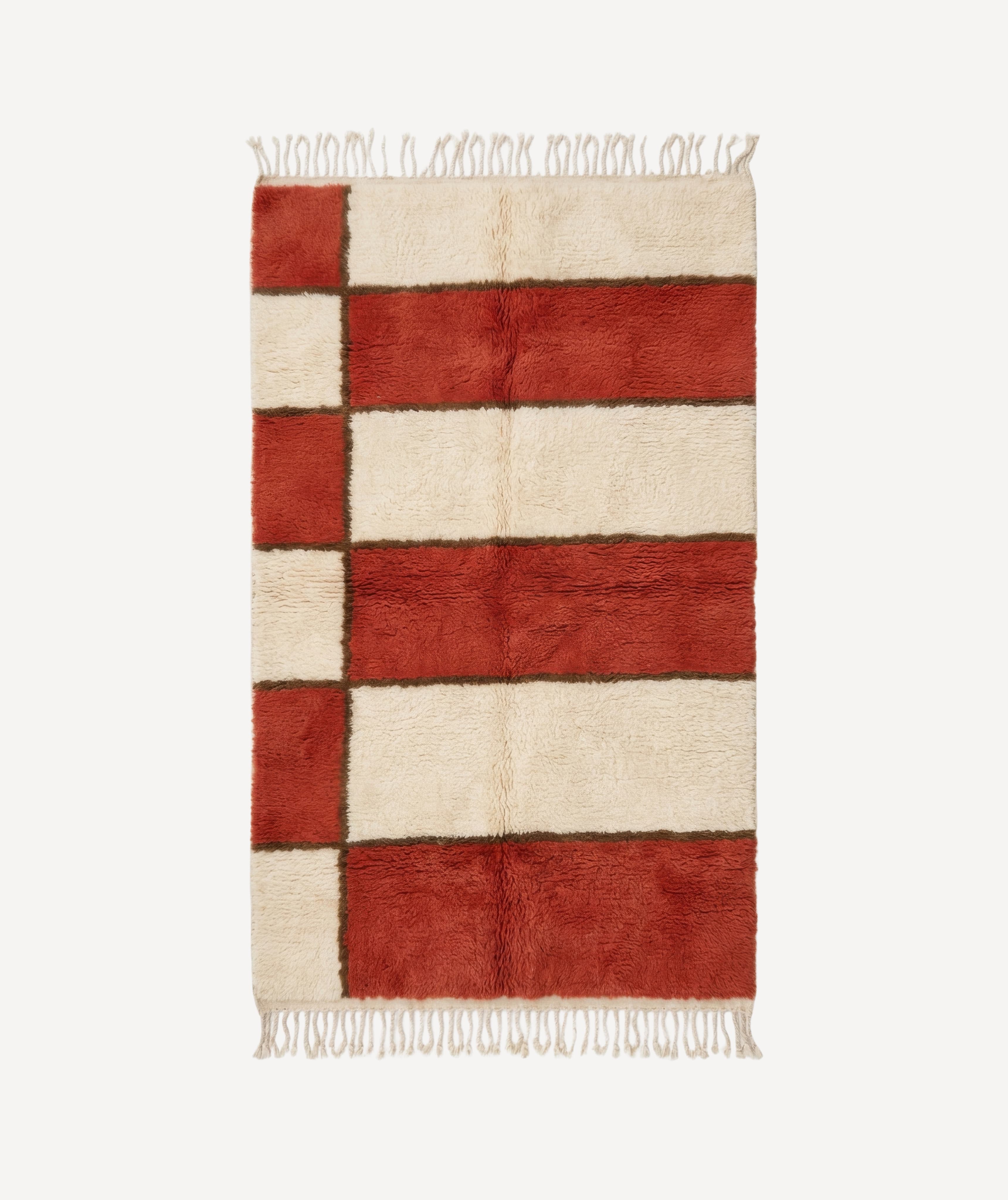 Bellas Artes hand-knotted Mrirt rug — Natural Cream and Burnt Sienna horizontal bands — Moussem Mexico Collection