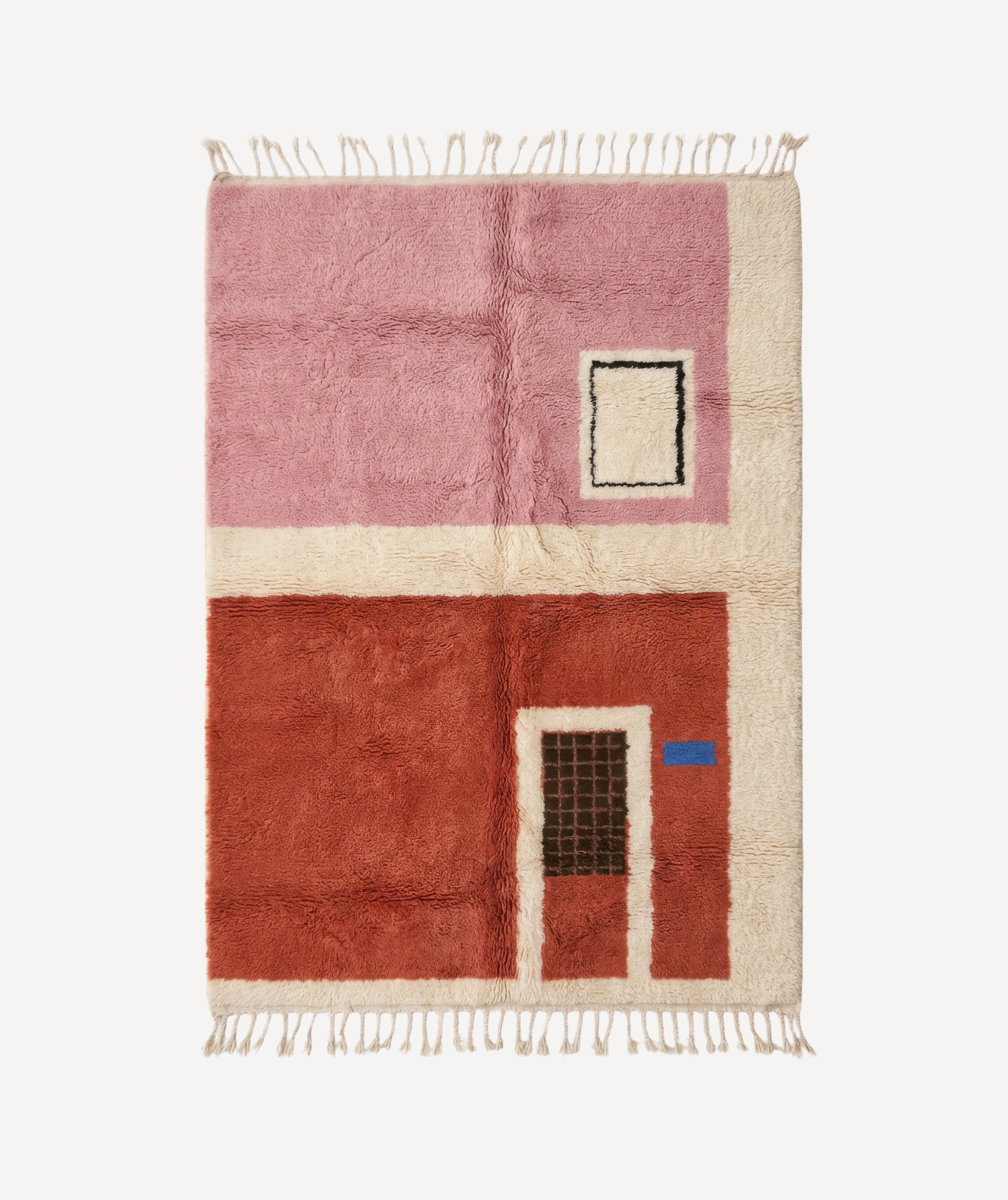 Bucareli Option 1 hand-knotted Mrirt rug — Rose Earth, Burnt Sienna and Majorelle Blue — Moussem Mexico Collection


