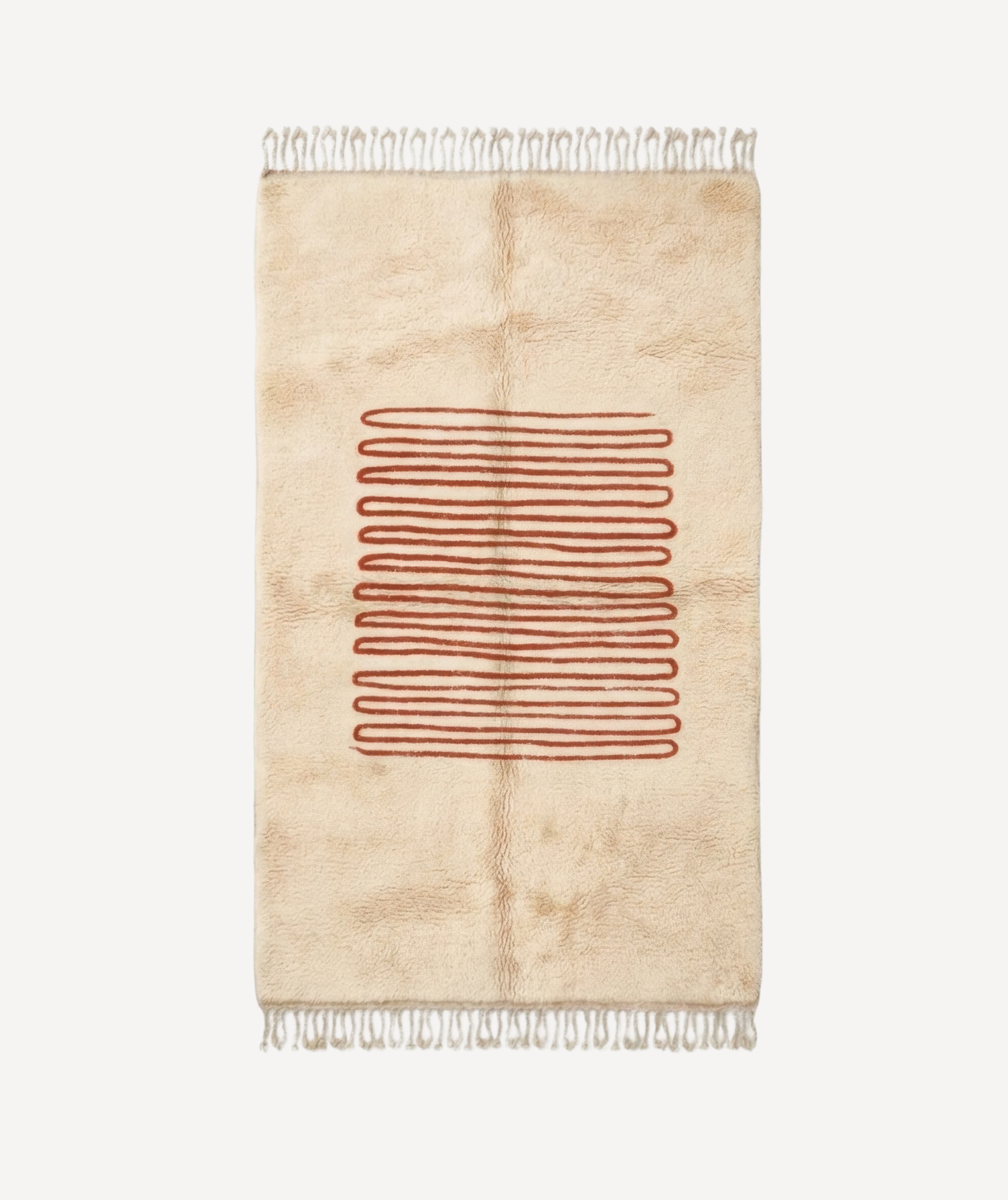 Corriente Option 1 hand-knotted Mrirt rug — Natural Cream ground with Burnt Sienna spiral line — Moussem Mexico Collection