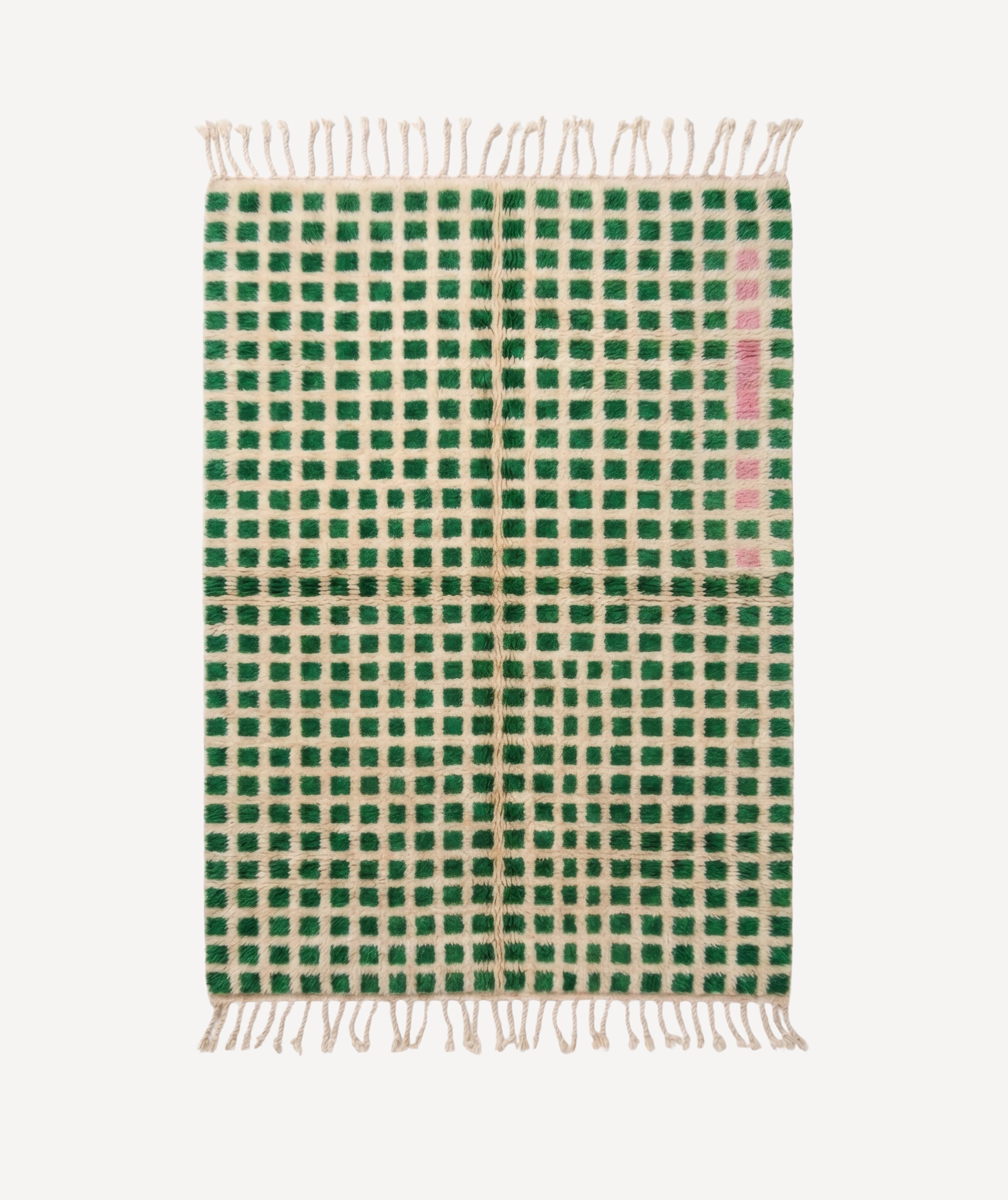Hogar hand-knotted Mrirt rug — Natural Sand and Emerald mosaic with Rose Earth morse code column — Moussem Mexico Collection